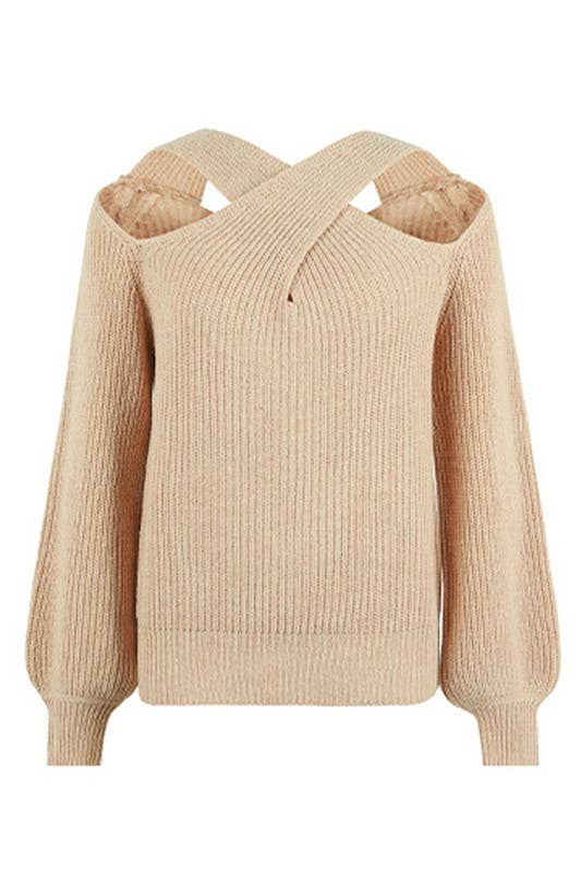Off Shoulder Hollow Knit Casual Sweater