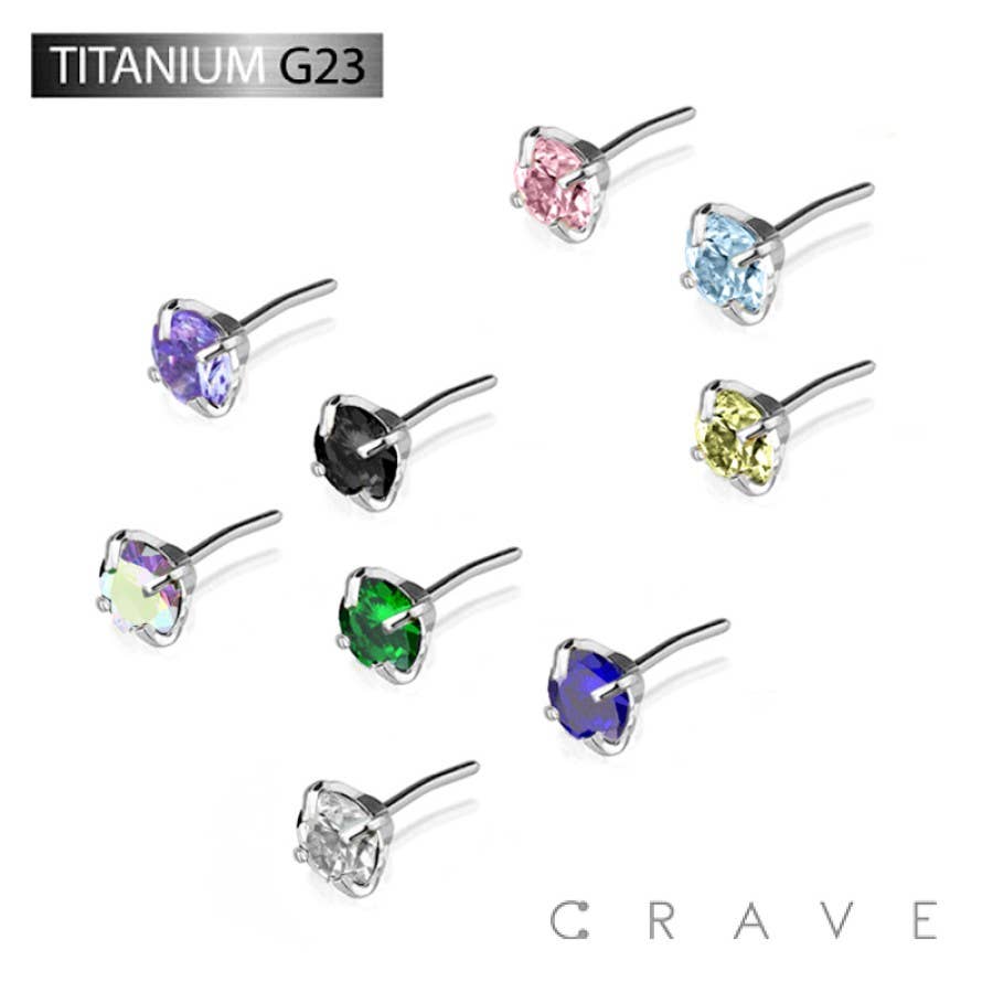 TITANIUM THREADLES PUSH IN CZ PRONG SET TOP PART: 1.5MM||AURORA BOREALIS