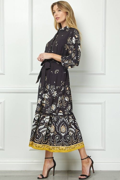 Bottom Border Print Button Down Dress