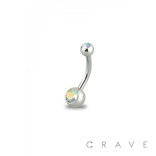 8MM Length Basic 316L Press Fit Double Gem Navel Ring