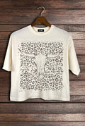 Leopard Cow Western Graphic Crop Tee