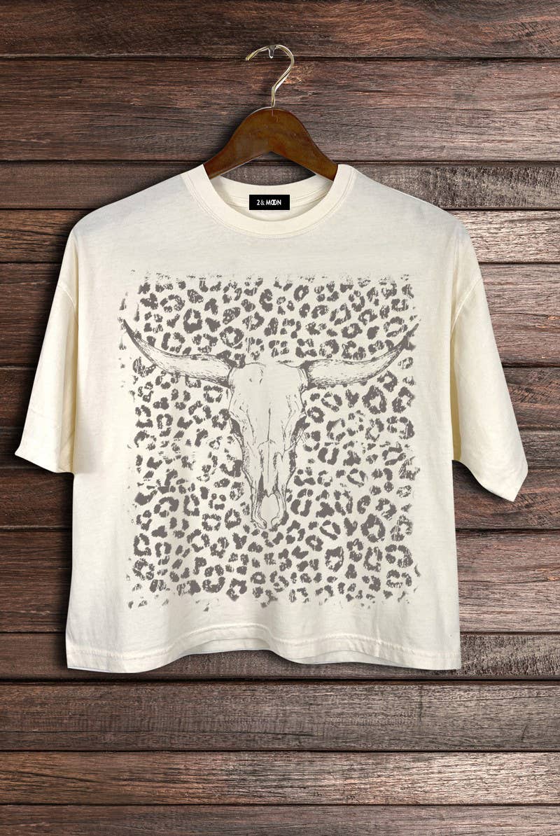 Leopard Cow Western Graphic Crop Tee