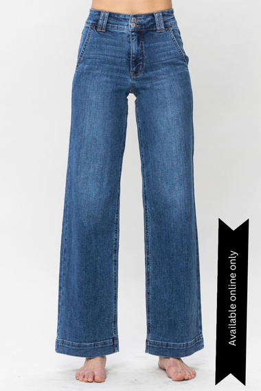 Judy Blue Full Size Double Button Wide Leg Jeans