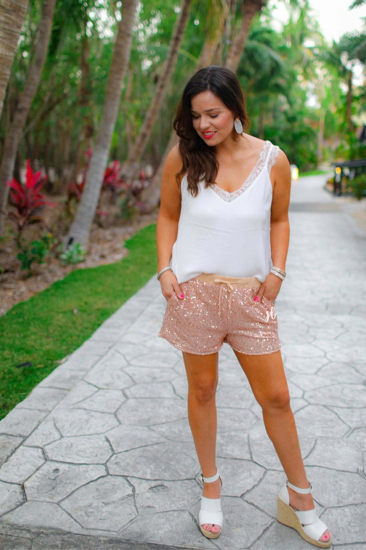 VIP Status Sequin Drawstring Shorts