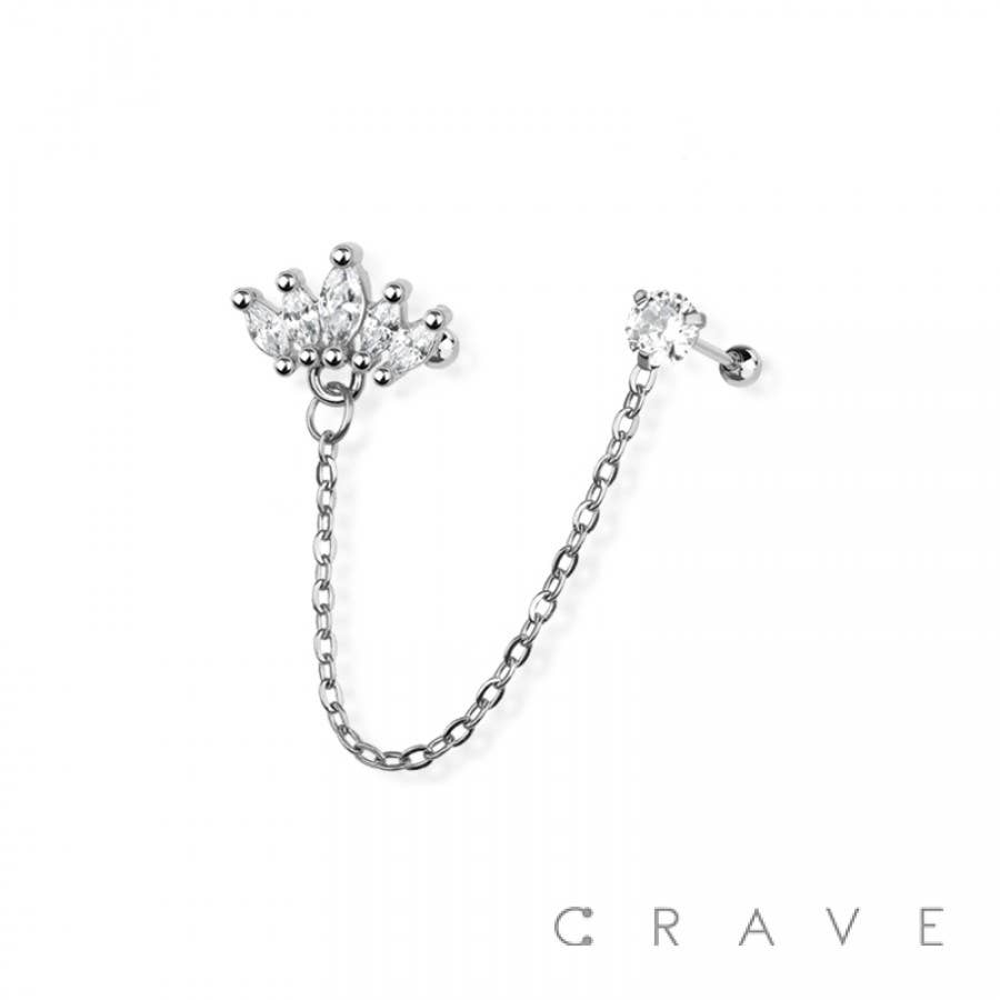 MARQUISE FAN 316L SURGICAL STAINLESS STEEL CARTILAGE BARBELL: GOLD