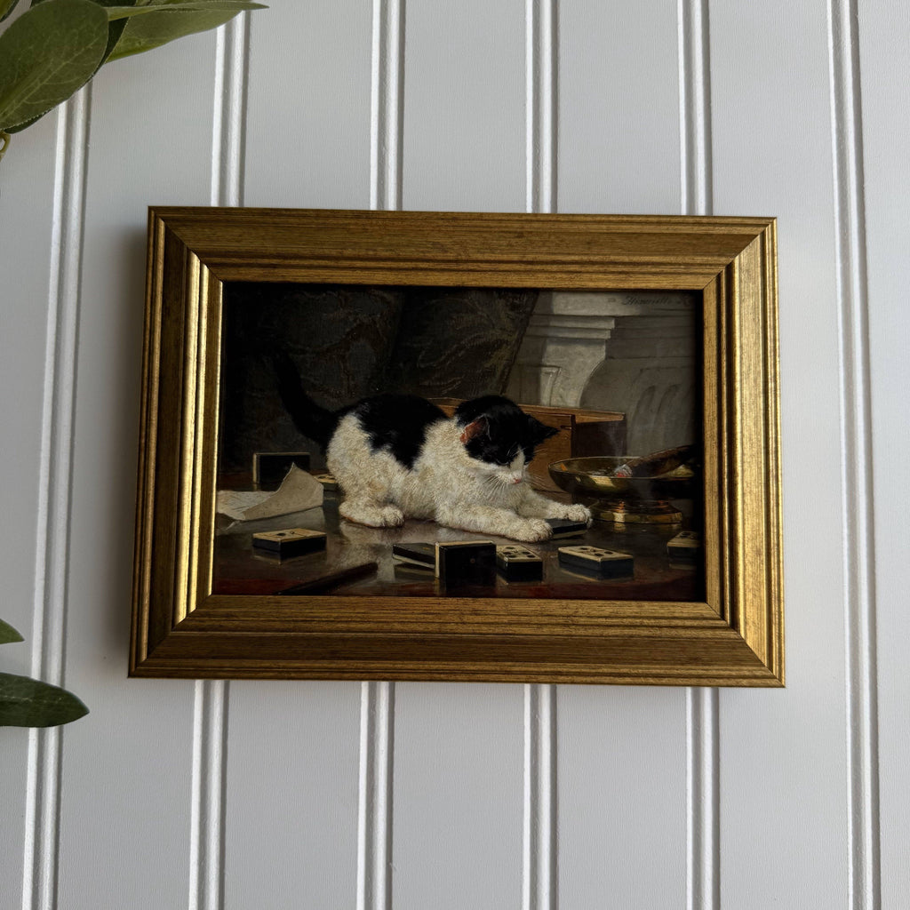 Vintage Style Kitty Playing Art Print Framed