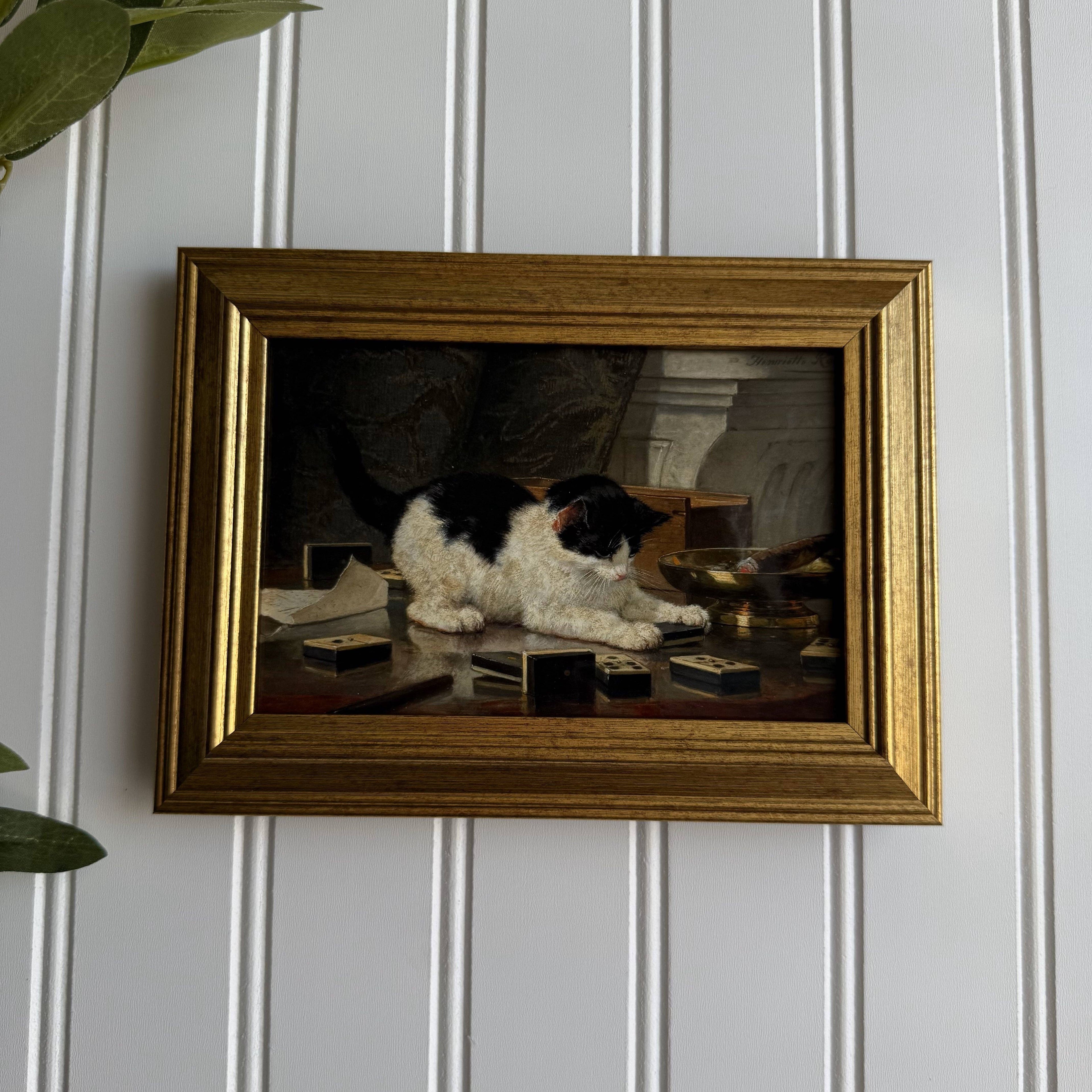 Vintage Style Kitty Playing Art Print Framed