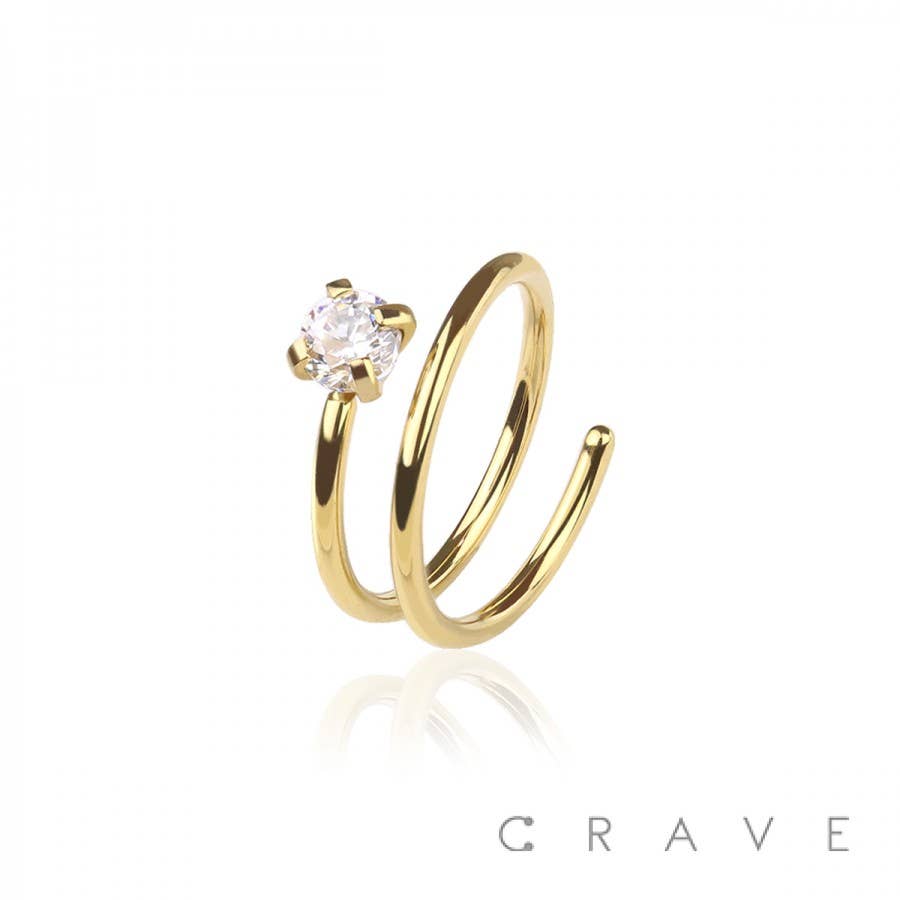 Round CZ Prong Double Hoop Annealed Nose Ring 