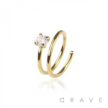 Round CZ Prong Double Hoop Annealed Nose Ring 