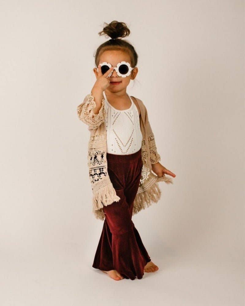Girls Lina Pleated Velour Bell Bottoms
