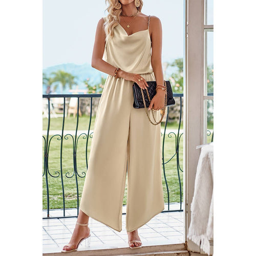 Asymmetric Hem Sleeveless Silk Jumpsuit
