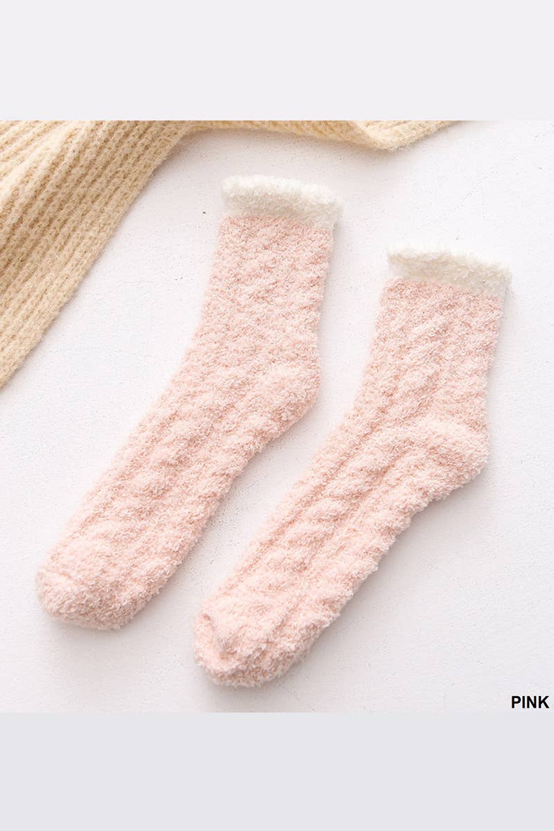 Two Tone Solid Color Plush Socks.