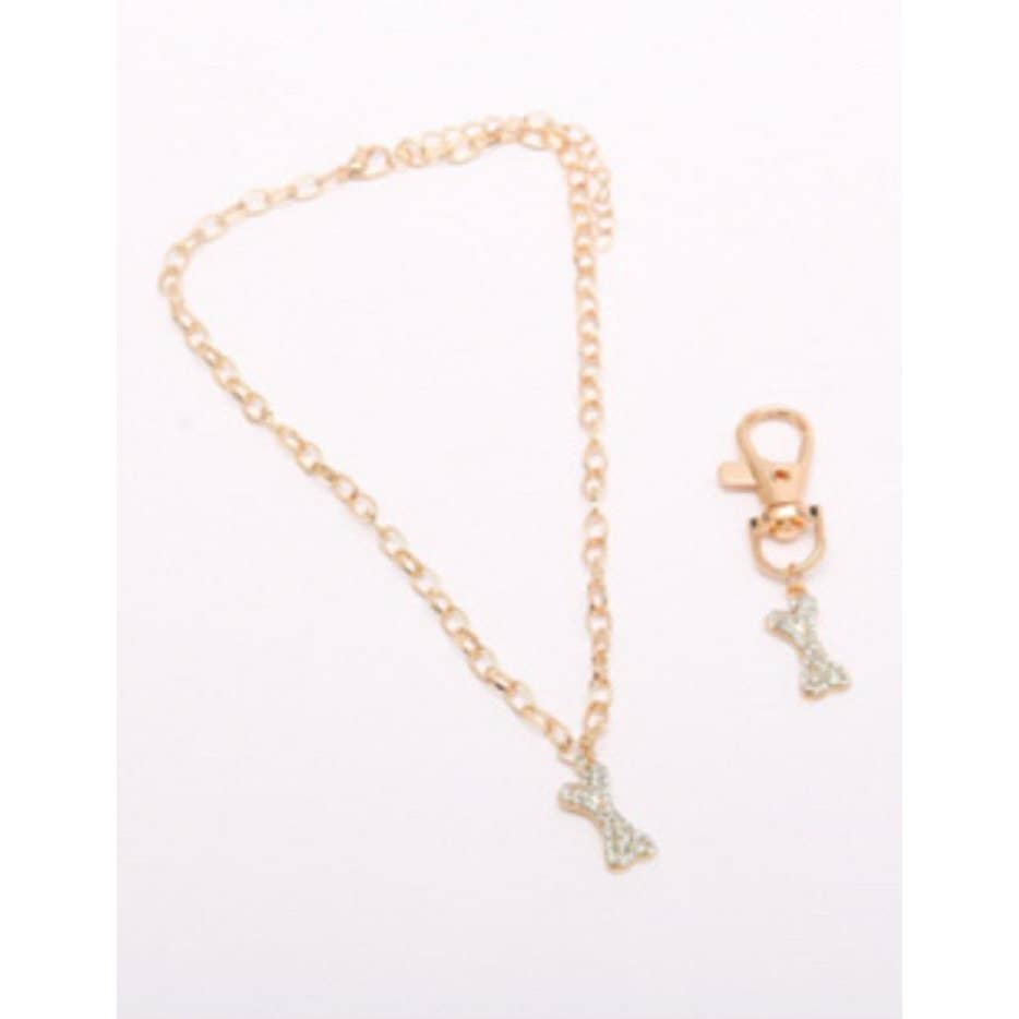 Diamond Bone Pet Necklace/Collar and Keychain Set