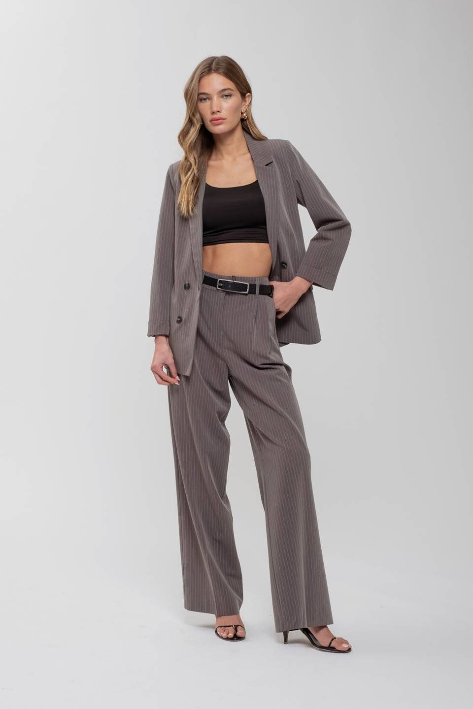 Pinstripe Notched Collar Jacket