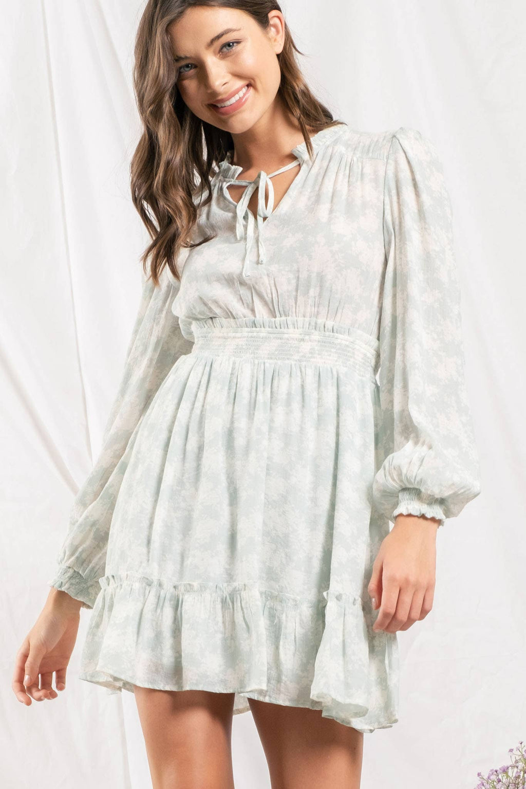 Empire Waist Long Sleeve Mini Dress 