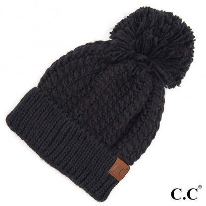 C.C Twisted Mock Cable Knit Pom Beanie