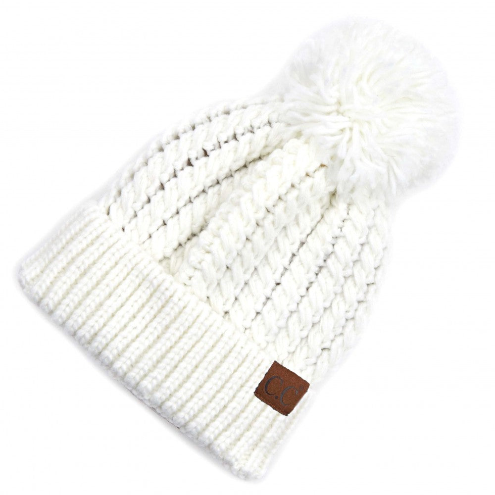 C.C Twisted Mock Cable Knit Pom Beanie