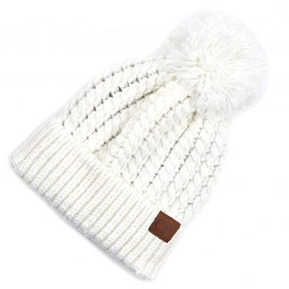 C.C Twisted Mock Cable Knit Pom Beanie