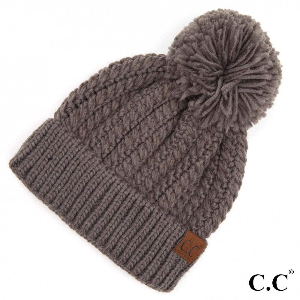 C.C Twisted Mock Cable Knit Pom Beanie