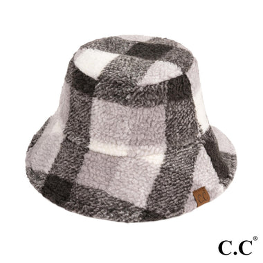 C.C Fuzzy Checkered Pattern Bucket Hat