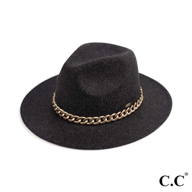 C.C Vegan Felt Panama Brim Hat w/Chain