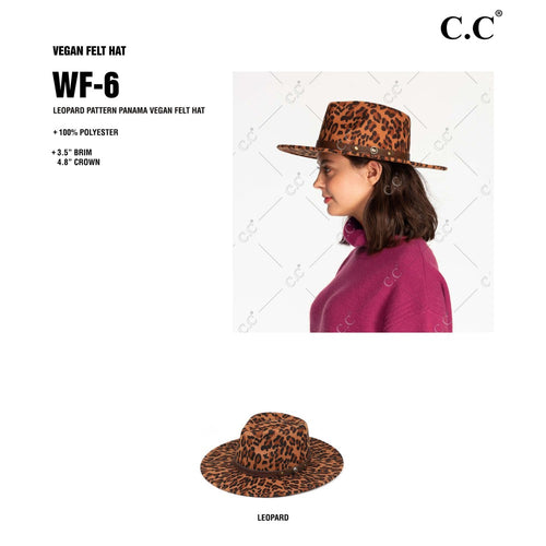C.C Leopard Panama Vegan Felt Hat w/Leather Belt