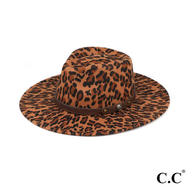 C.C Leopard Panama Vegan Felt Hat w/Leather Belt