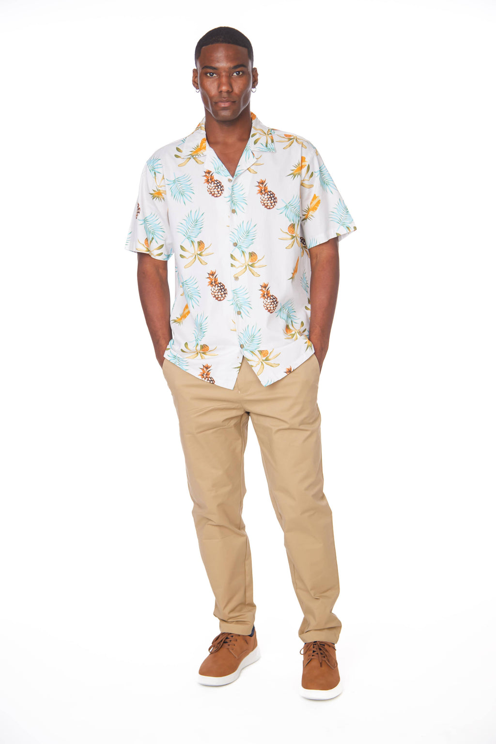 Men's Printed Woven Fun Pineapple Print SS Shirt