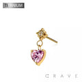 IMPLANT GRADE TITANIUM THREADLESS PUSH IN STARBURST CZ HEART: GOLD