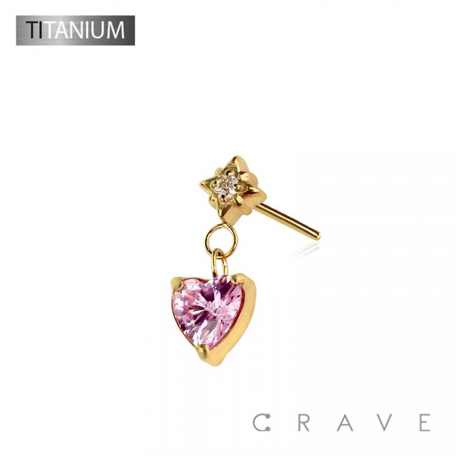 IMPLANT GRADE TITANIUM THREADLESS PUSH IN STARBURST CZ HEART: GOLD