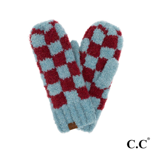 C.C Checkered Pattern Boucle Mitten