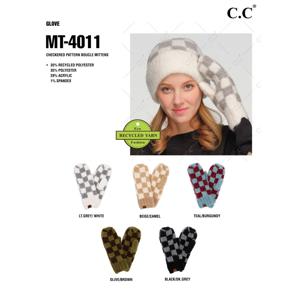 C.C Checkered Pattern Boucle Mitten