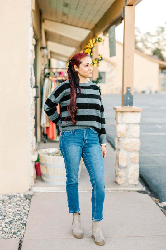 Striped Crew Long Sleeve Knit Sweater