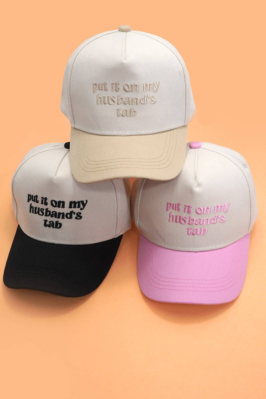 TWO TONE EMBROIDERY  WORD BASEBALL HAT CAP | 40HW730: TAN