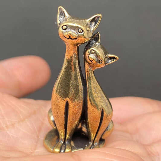 Brass Couple Cats Desktop Figurine Decoration