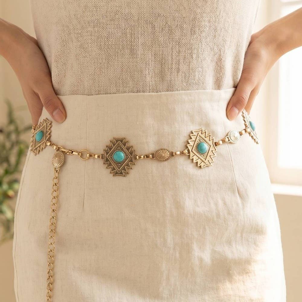 Diamond Shape Western Concho Chain Belt