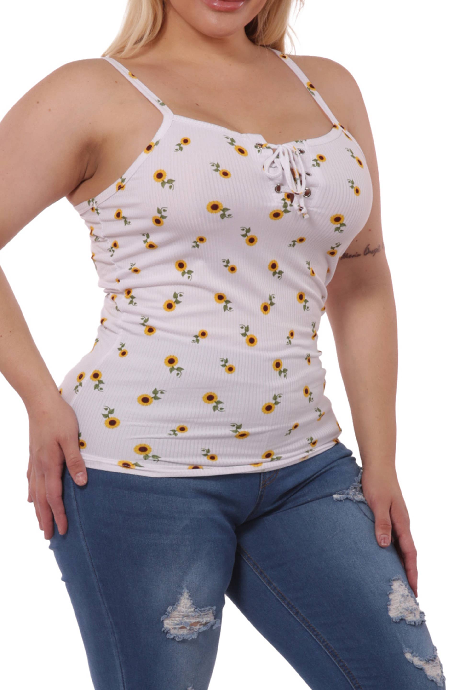 Plus Size Lace-Up Tank Tops white