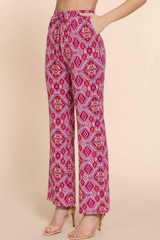 Stretch Print Straight Long Pants