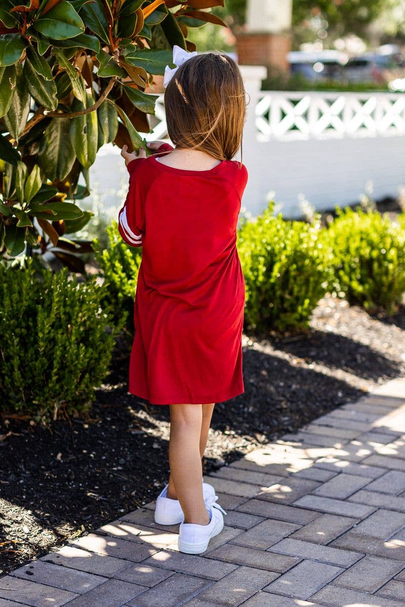 Girls' Blank Red Longsleeve with Varsity Stripes: Red / 6-7yrs