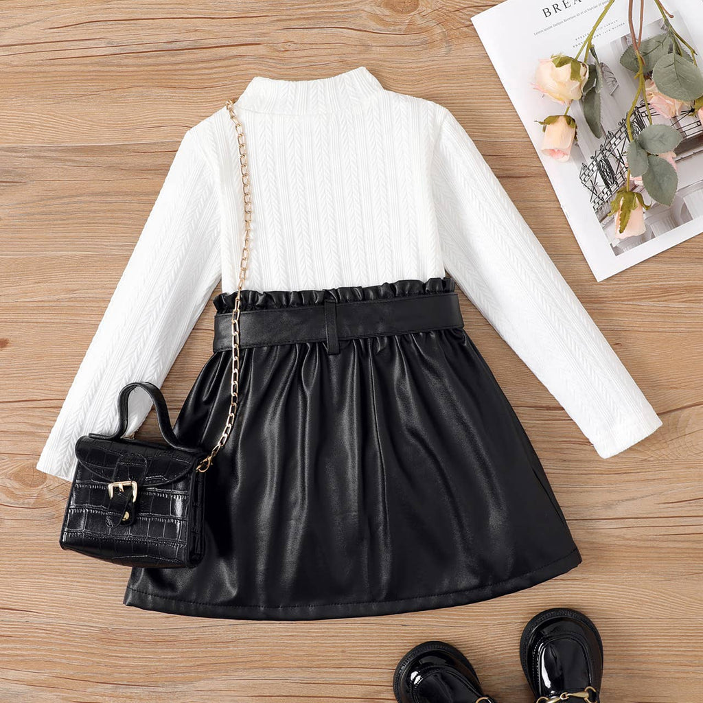2 piece Girl Textured Fabric Bandage Skirt Set