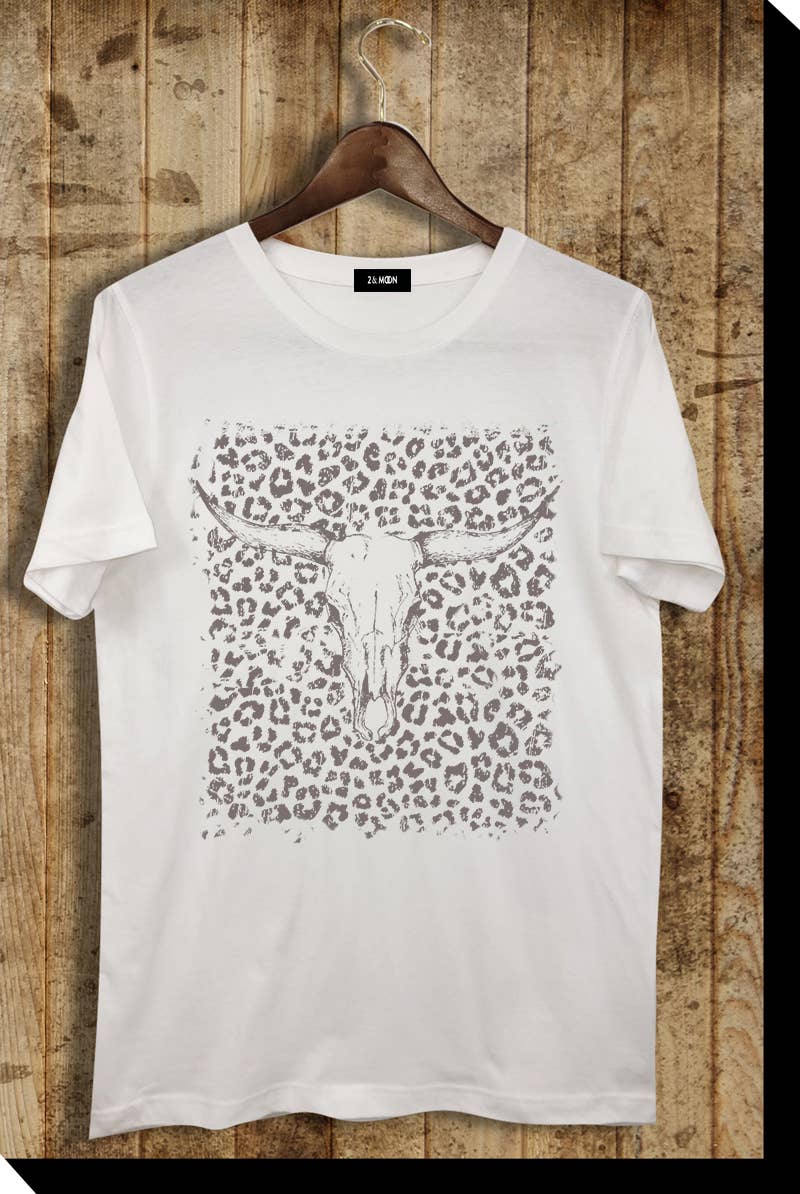 Plus Size Leopard Cow Skull Western Graphic Tee