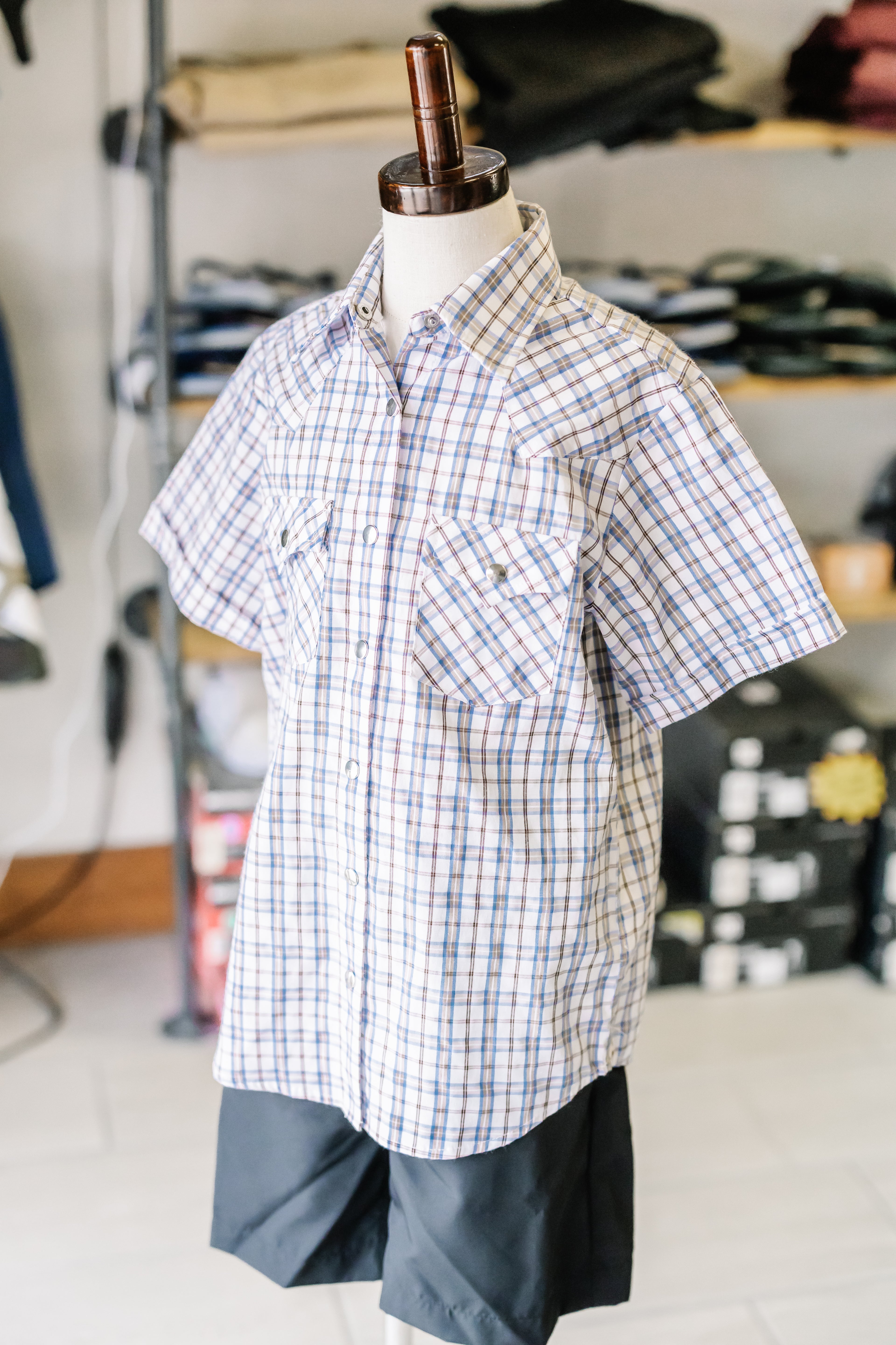 Youth Plaid Pattern Metal Snap Shirt