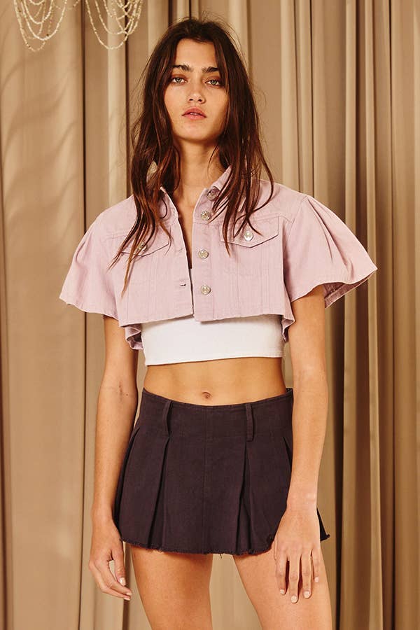 Short Puff Sleeves Cropped Denim Jacket