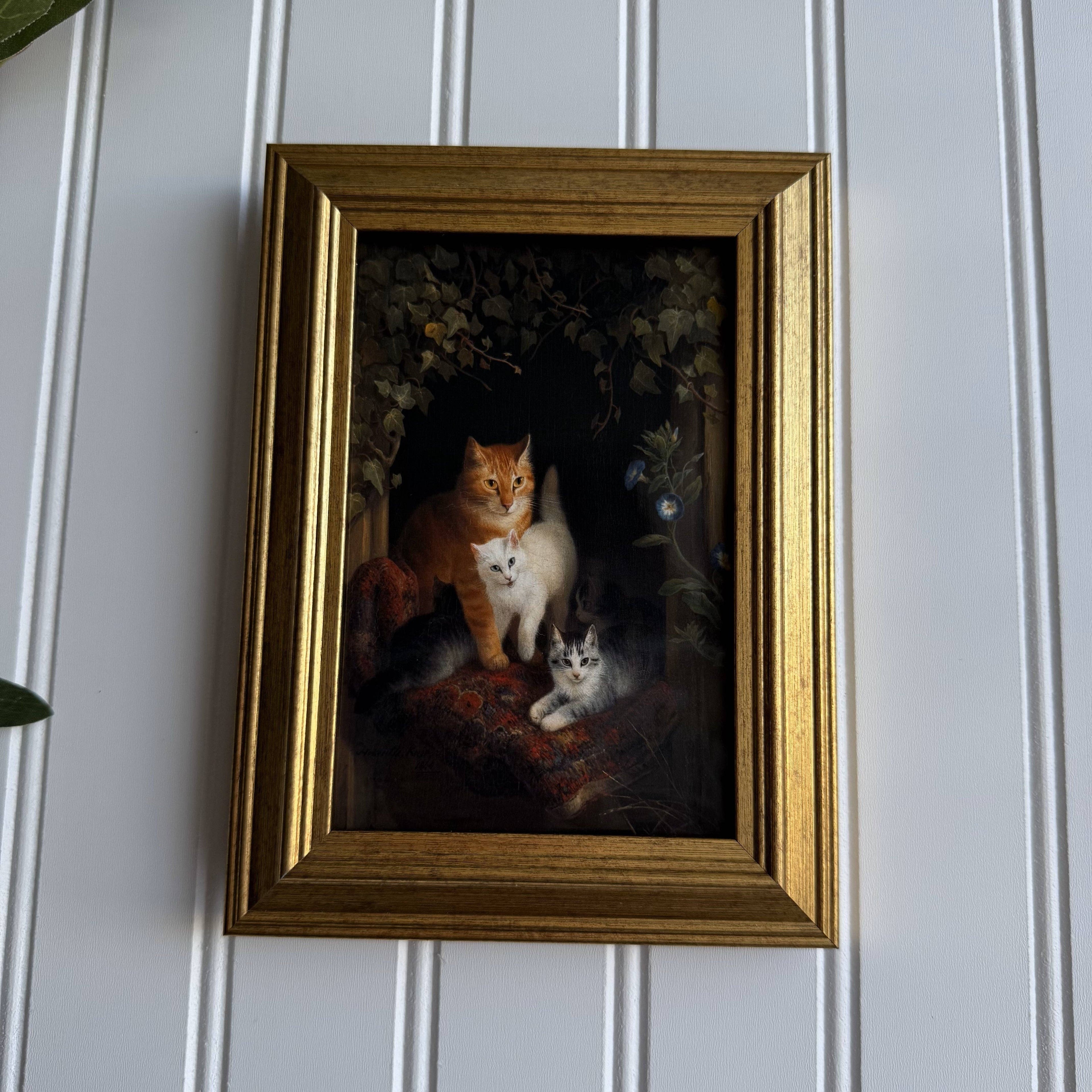 Vintage Style Orange cat w/Kitties Art Print Gallery Wall