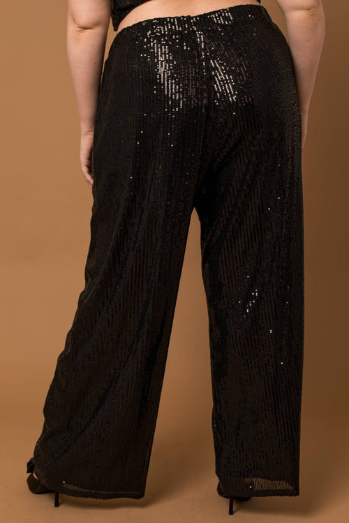 Plus Size Sequin Elastic Waist Wide Leg Pants