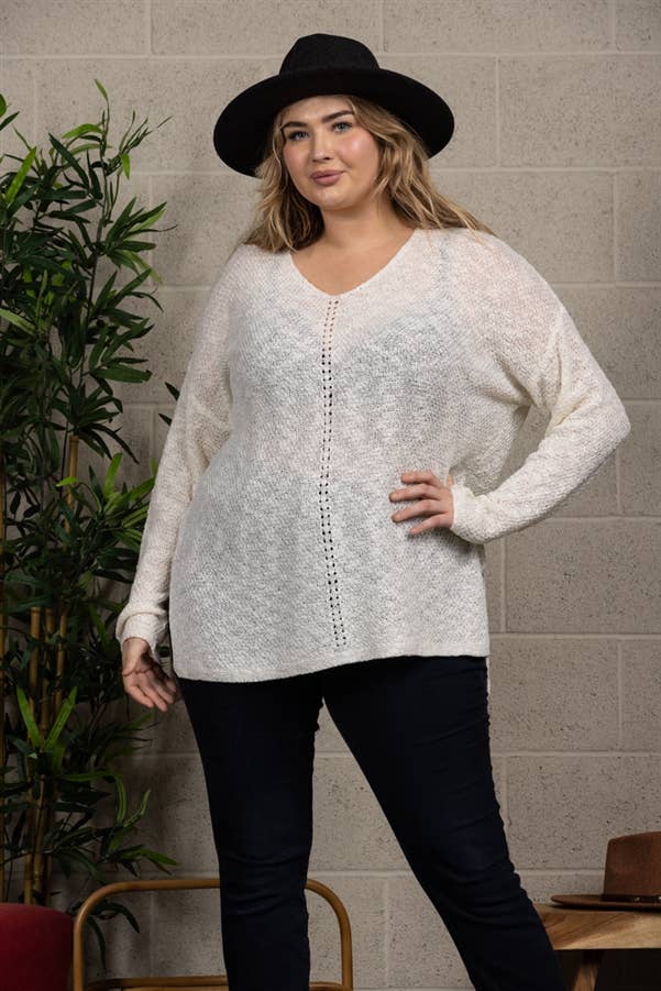 Plus Size V-Neck Knitted Sweater