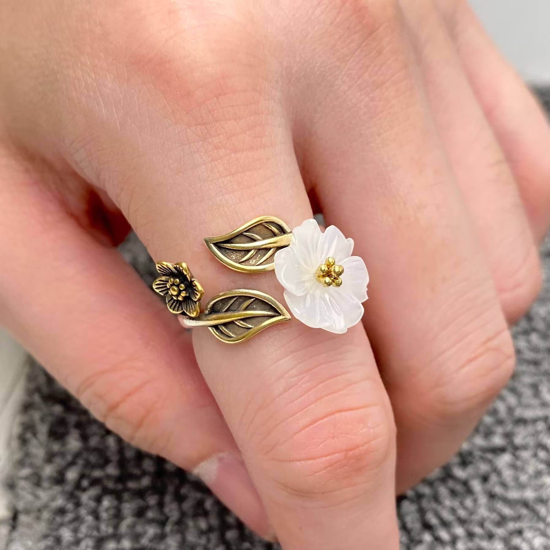 Vintage-Inspired White Blossom Adjustable Ring