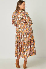 Plus Puff Sleeve Floral Print Belt Surplice Dress