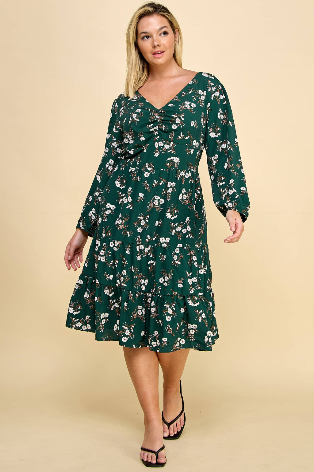 Plus Size Ruffled Floral Midi Dress.