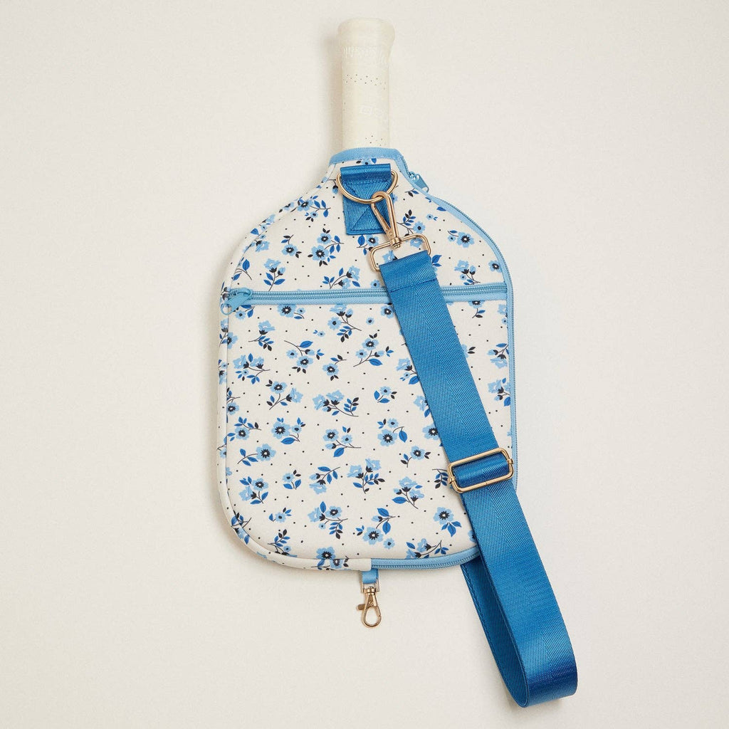 Blue-Floral-Neoprene-Pickleball-Paddle-Bag